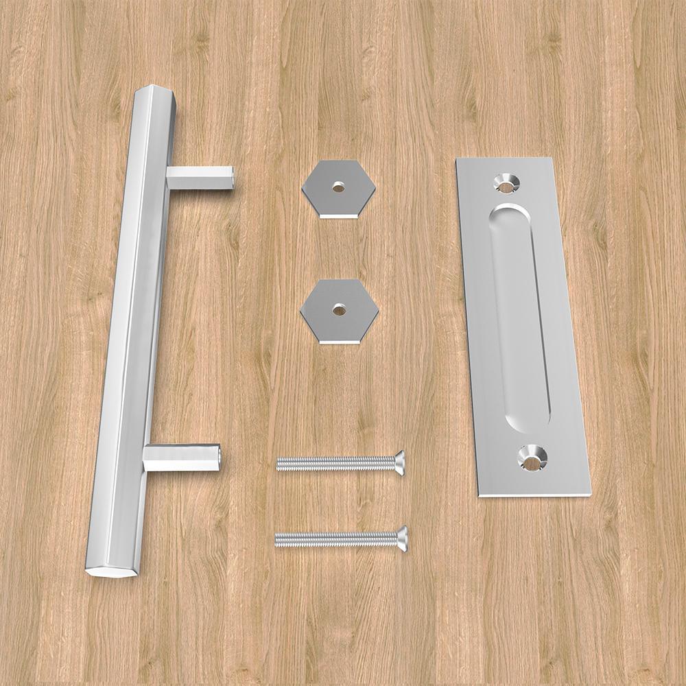 12 in. Stainless Steel Hexagon Pull and Flush Sliding Barn Door Handle Set - Super Arbor