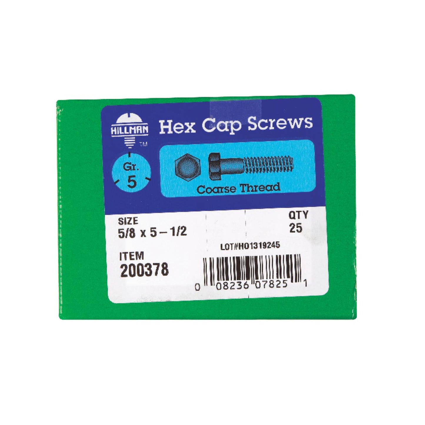 Hillman 5/8 in. Diameter x 5-1/2 in. Length Grade 5 Heat-Treated Zinc Steel Hex Head Cap Screws, Coarse Thread, 25-Pack