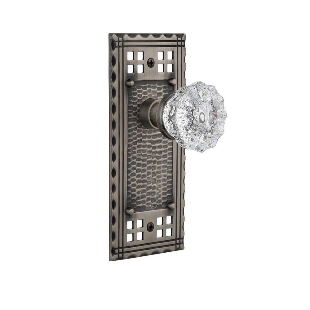 Craftsman Plate 2-3/8 in. Backset Satin Nickel Privacy Bed/Bath Crystal Glass Door Knob - Super Arbor