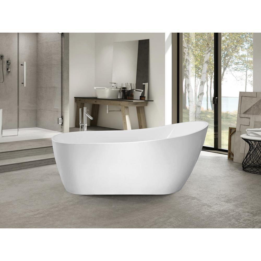 Clermont 59 in. Acrylic Freestanding Flatbottom Bathtub in White - Super Arbor