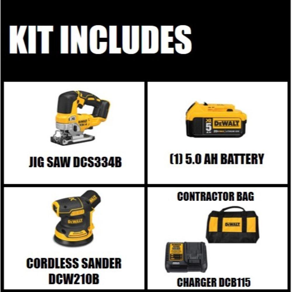 20-Volt MAX Li-Ion Cordless Brushless Jigsaw (Tool-Only) with 5 in. Sander (Tool-Only), Battery 5 Ah, Charger and Bag - Super Arbor