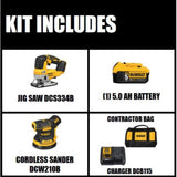 20-Volt MAX Li-Ion Cordless Brushless Jigsaw (Tool-Only) with 5 in. Sander (Tool-Only), Battery 5 Ah, Charger and Bag - Super Arbor