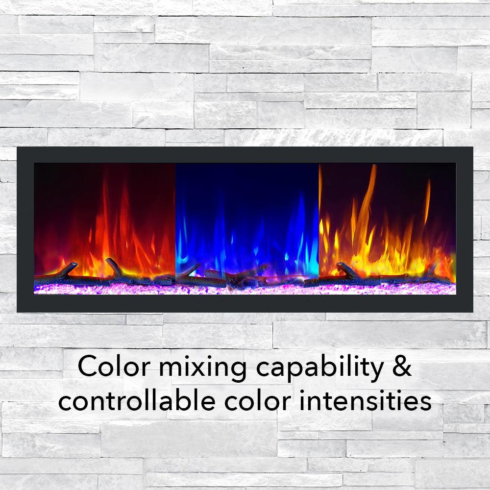 74 in. Cascade Flush-Mount LED Electric Fireplace in Black - Super Arbor