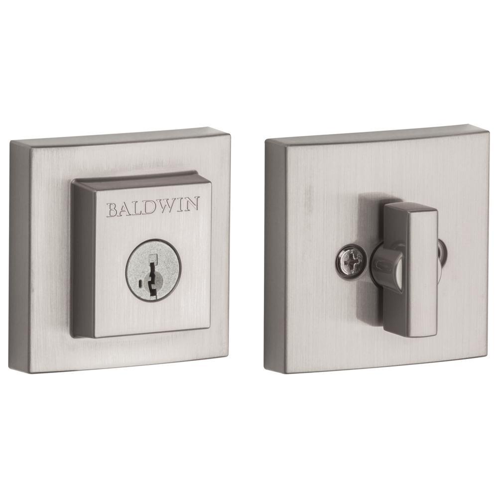 Prestige Spyglass Satin Nickel Square Single Cylinder Deadbolt Featuring SmartKey Security - Super Arbor