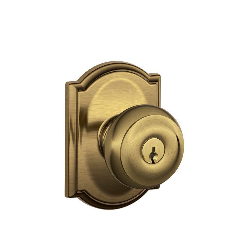 Custom Georgian Aged Bronze Keyed Entry Door Knob with Camelot Trim - Super Arbor
