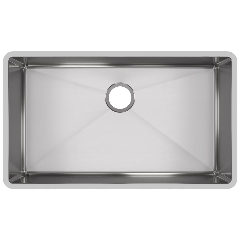 Crosstown Undermount Stainless Steel 32 in. Single Bowl Kitchen Sink with Center Drain