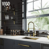 Brant Single-Handle Pull-Down Sprayer Kitchen Faucet with Soap Dispenser in Matte Gold - Super Arbor