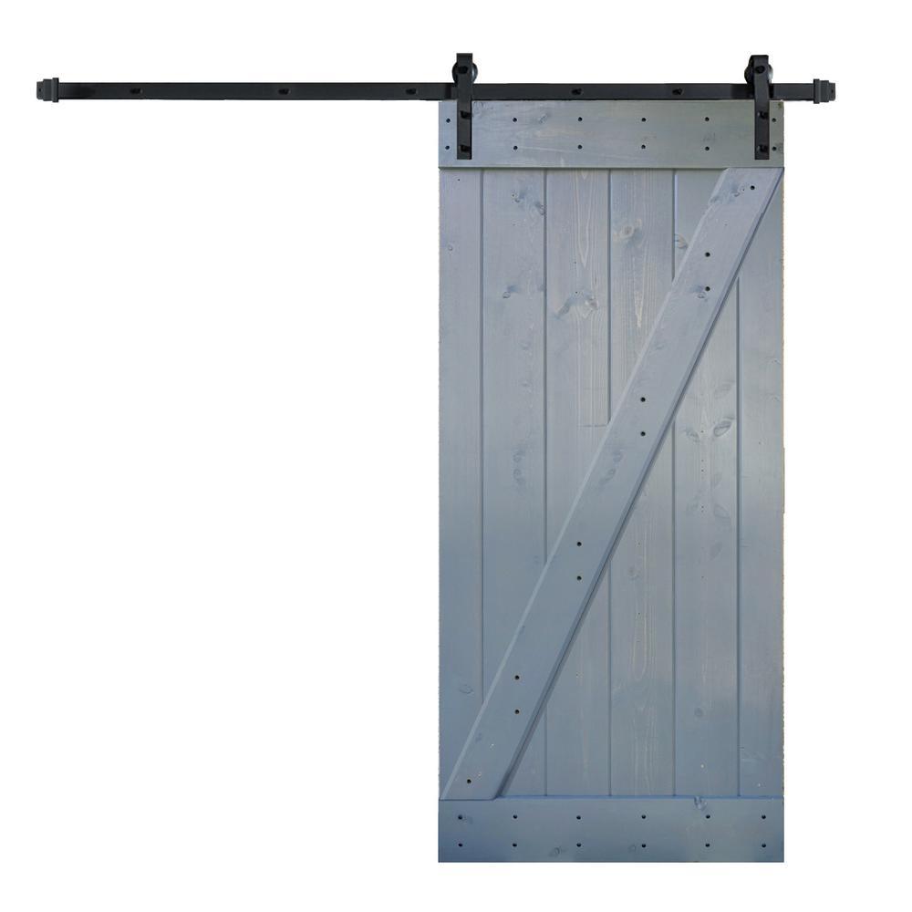 36 in x 84 in Z Series DIY Dark Walnut Finished Knotty Pine Wood Sliding Barn Door Slab with Hardware Kit - Super Arbor