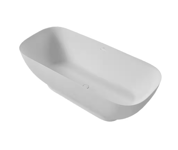 63 in. Stone Resin Flatbottom Freestanding Double Slipper Soaking Bathtub in White with Brass Drain