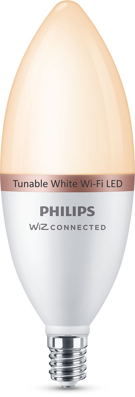 Philips Tunable White B12 LED Candle Bulb, 40W Equivalent, Dimmable Smart Wi‑Fi, WiZ Connected, E12 Base, Frosted