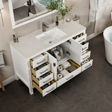 Eviva London 54 in. W x 18 in. D x 34 in. H Bathroom Vanity in White with White Carrara Marble/Quartz Top and White Sink