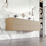 Eviva Lotus 71"W x 19"D Natural Oak Wall Mount Double Sink Bathroom Vanity with White Solid Surface Countertop and Integrated Sinks