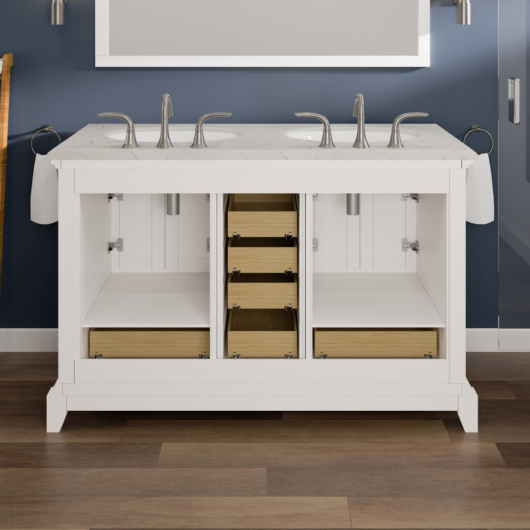 Eviva Elite Stamford 48 in. W x 24 in. D x 34 in. H Double Bath Vanity in White with White Carrara Top and Undermount White Sinks