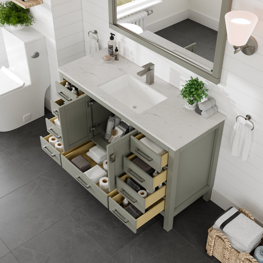 Eviva London 54-in Gray Undermount Single Sink Bathroom Vanity with White Carrara Quartz Top