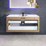 Eviva Mosaic 49"W x 20"D Natural Oak Wall Mount Bathroom Vanity with White Solid Surface Countertop and Integrated Sink