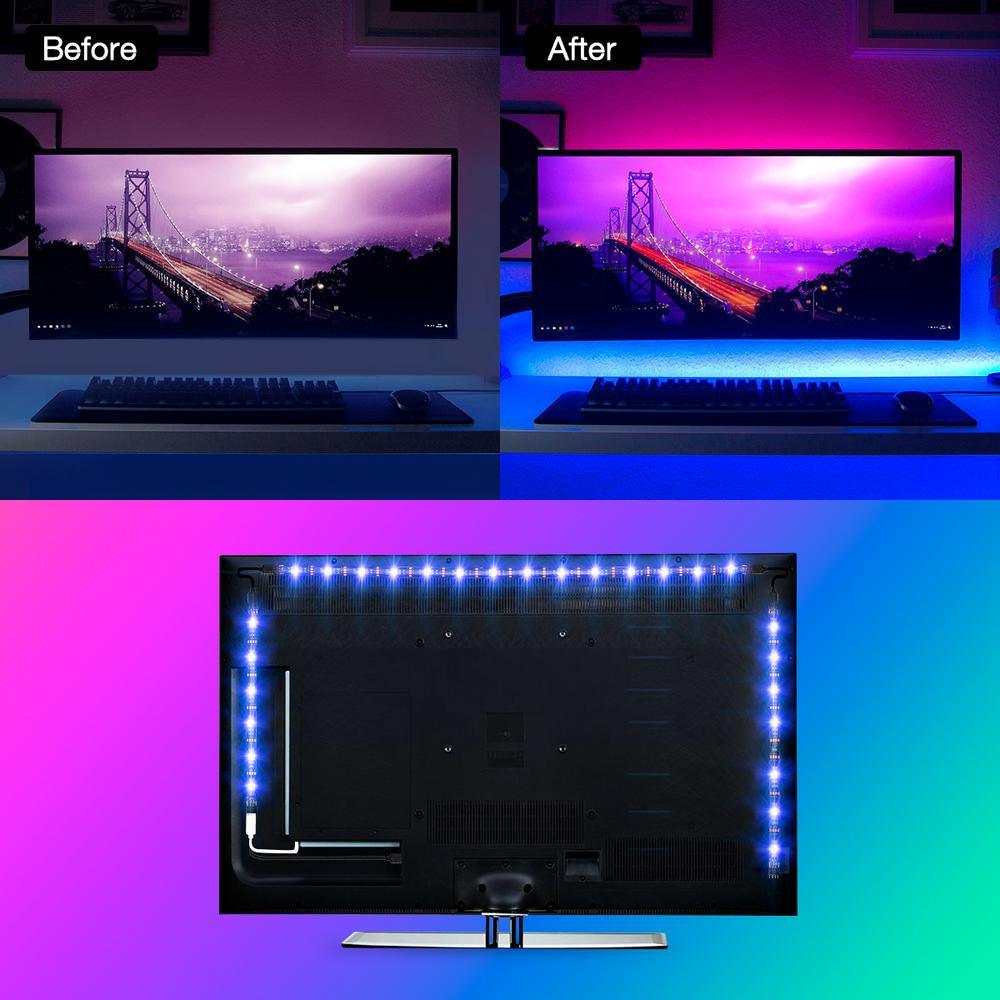 20 in. (50 cm) 8-Watt Equivalence Color Ambiance LED USB Light Strip with 24 Keys Wireless Remote (4 Strip Pack) - Super Arbor