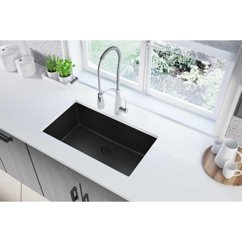Quartz Classic Undermount Composite 33 in. Single Bowl Kitchen Sink in Black - Super Arbor