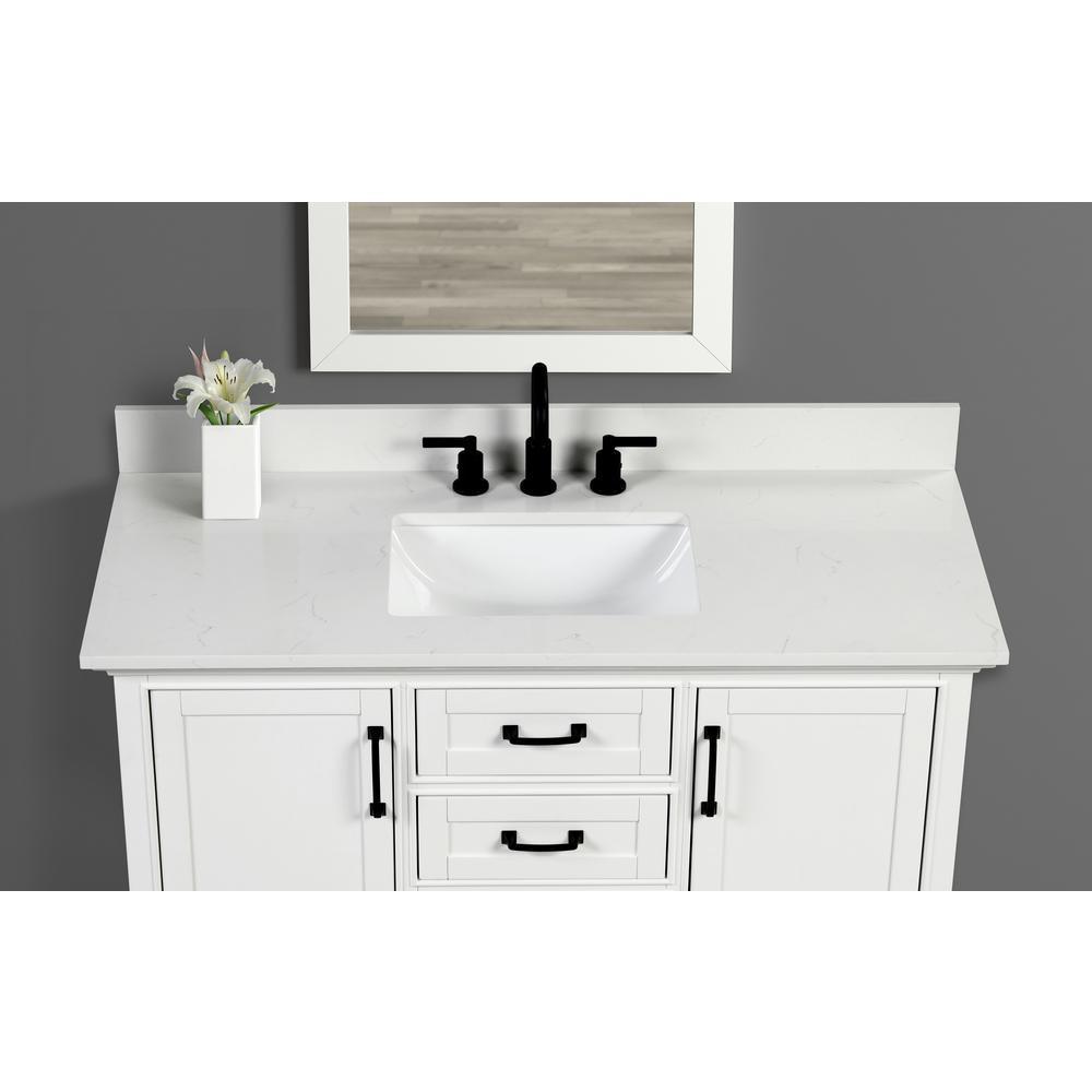 43 in. W x 22 in. D x 0.75 in. H Quartz Vanity Top in Carrara White with White Basin - Super Arbor