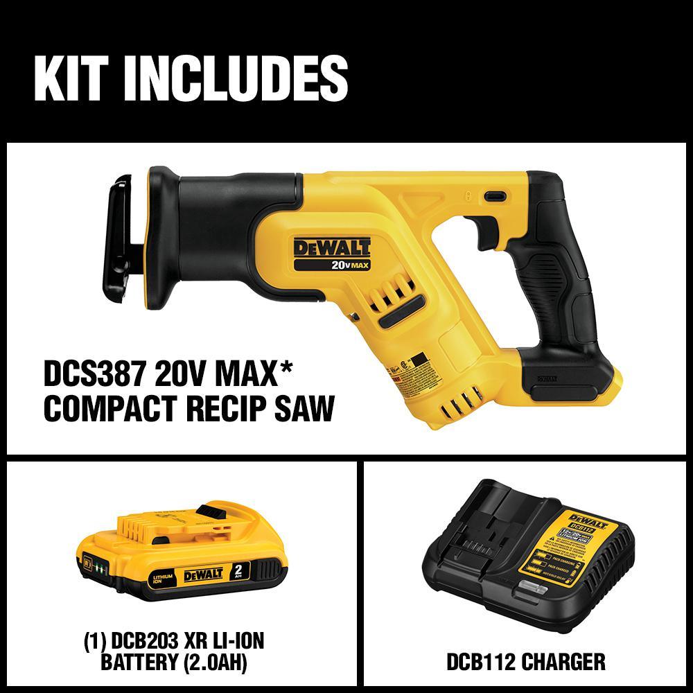 20-Volt MAX Lithium-Ion Cordless Compact Reciprocating Saw with Battery 2Ah, Charger and Kit Bag - Super Arbor
