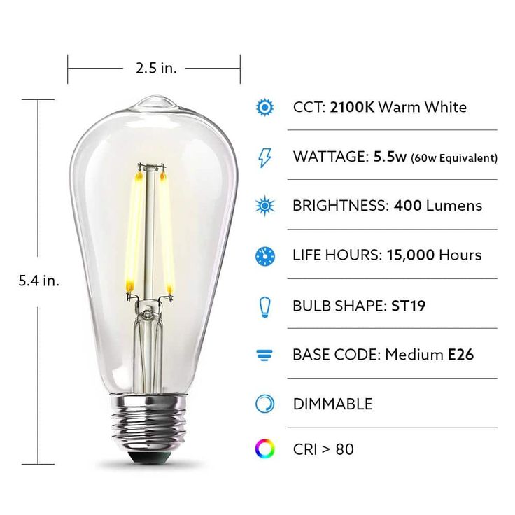 Feit Electric 60W Equivalent ST19 Dimmable LED Clear Glass Vintage Edison Light Bulb With Straight Filament Warm White (16-Pack)