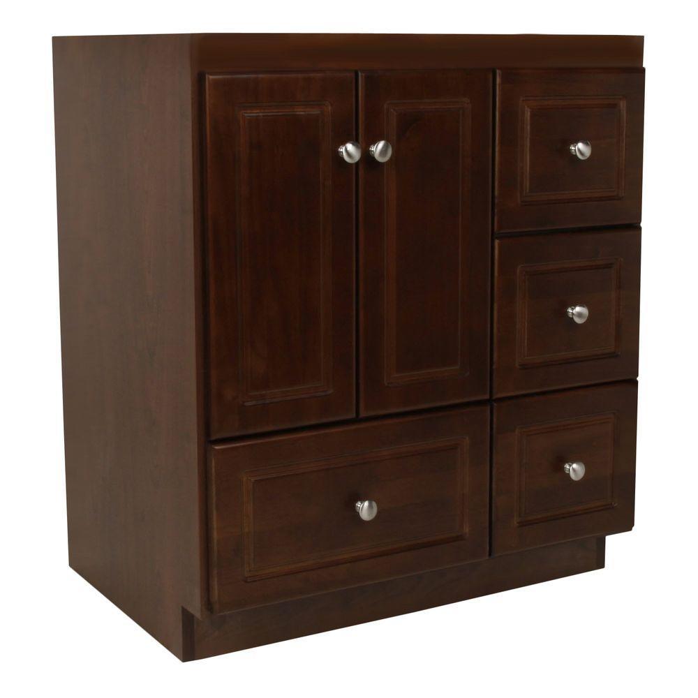 Ultraline 36 in. W x 21 in. D x 34.5 in. H Vanity with Right Drawers Cabinet Only in Natural Alder - Super Arbor