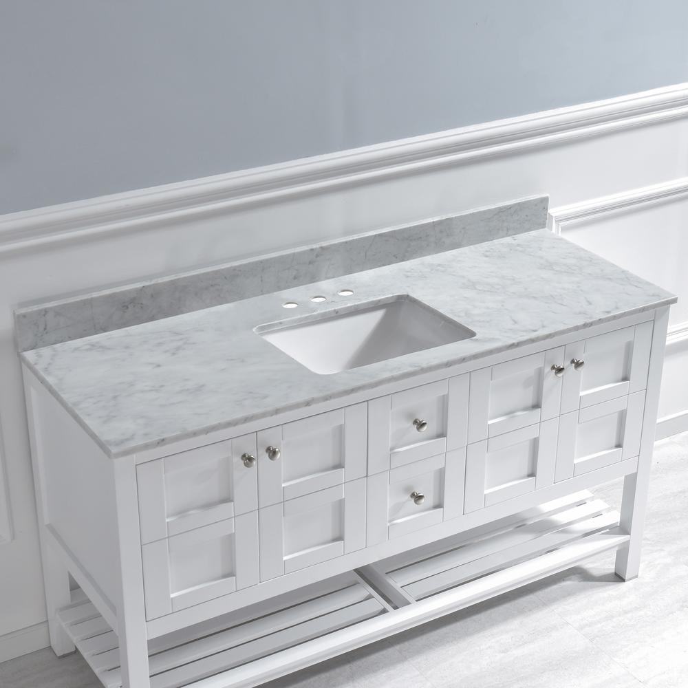 Harlow 61 in. W x 22 in. D Single Basin Carrara Marble Vanity Top in Carrara White with White Vitreous China Basin - Super Arbor