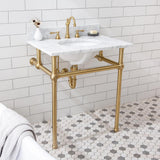 Embassy 30 in. Brass Wash Stand with Satin Brass P-Trap Kit, Marble Counter Top, and White Basin - Super Arbor