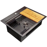All-in-One Matte Black Finished Stainless Steel 25 in. x 22 in. Single Bowl Drop-in Kitchen Sink with Pull-down Faucet