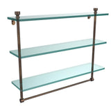 Foxtrot 22 in. L  x 18 in. H  x 5 in. W 3-Tier Clear Glass Bathroom Shelf with Towel Bar in Satin Nickel - Super Arbor