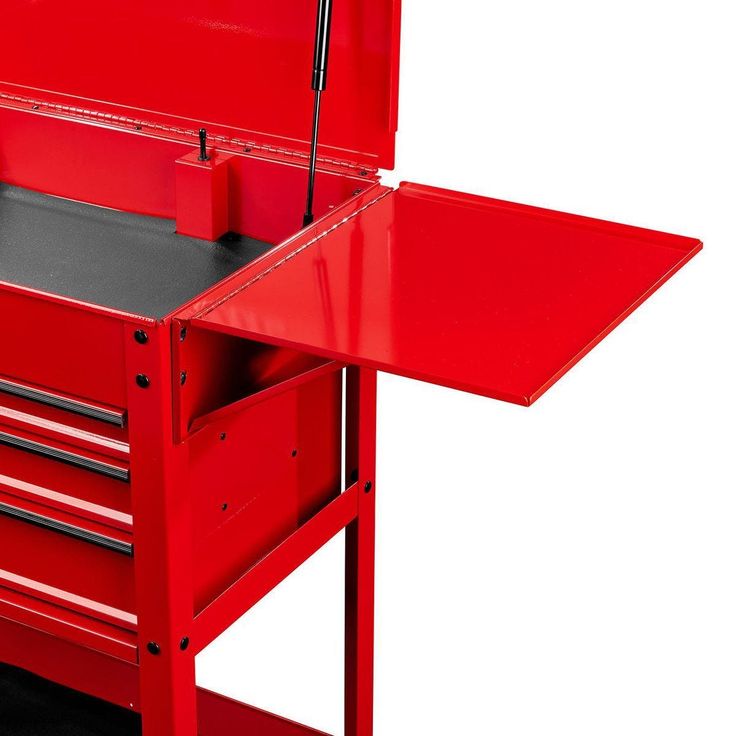 U.S. GENERAL Folding Side Tray for 4 Drawer Tech Cart, Red
