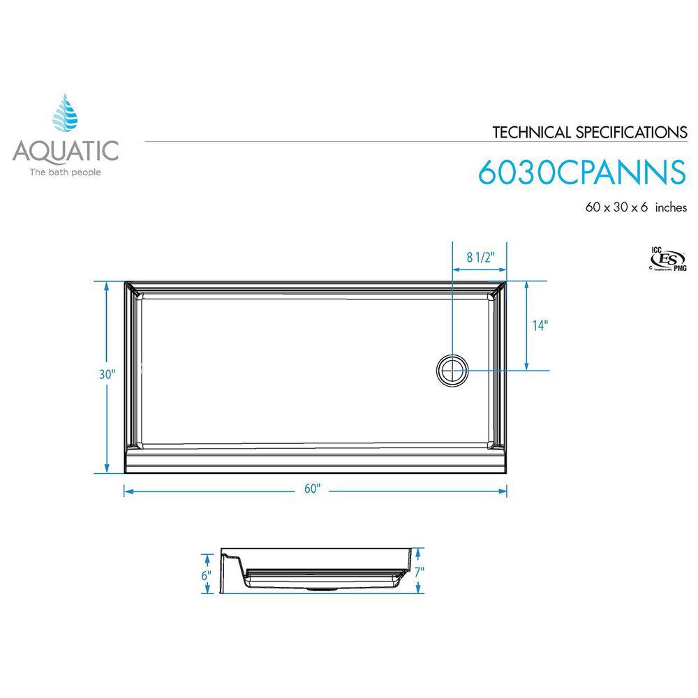 A2 60 in. x 30 in. Single Threshold Left Drain Shower Pan in White - Super Arbor