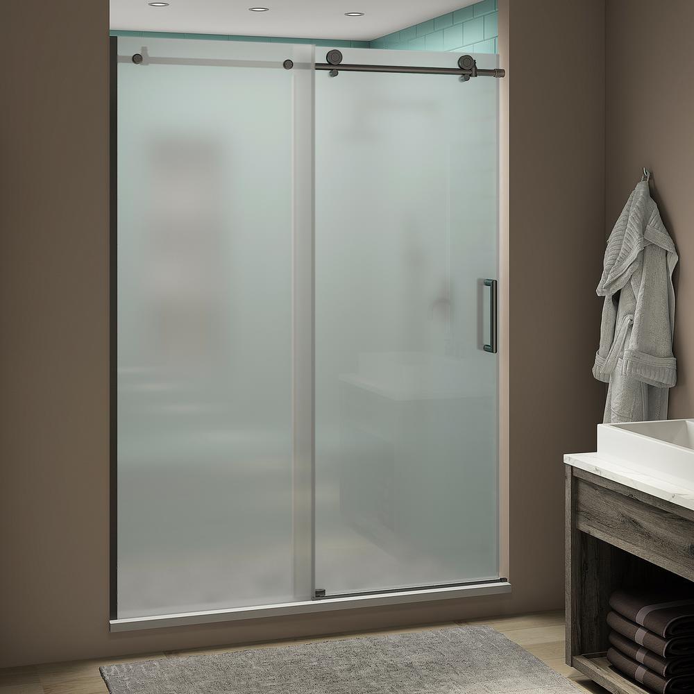 Coraline XL 56 - 60 in. x 80 in. Frameless Sliding Shower Door with StarCast Clear Glass in Stainless Steel Right Hand - Super Arbor