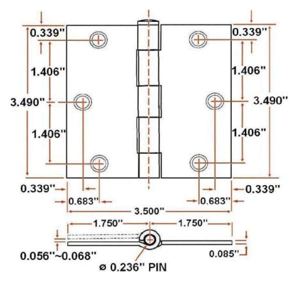 3-1/2 in. Square Corner Satin Brass Door Hinge Value Pack (10 per Pack) - Super Arbor