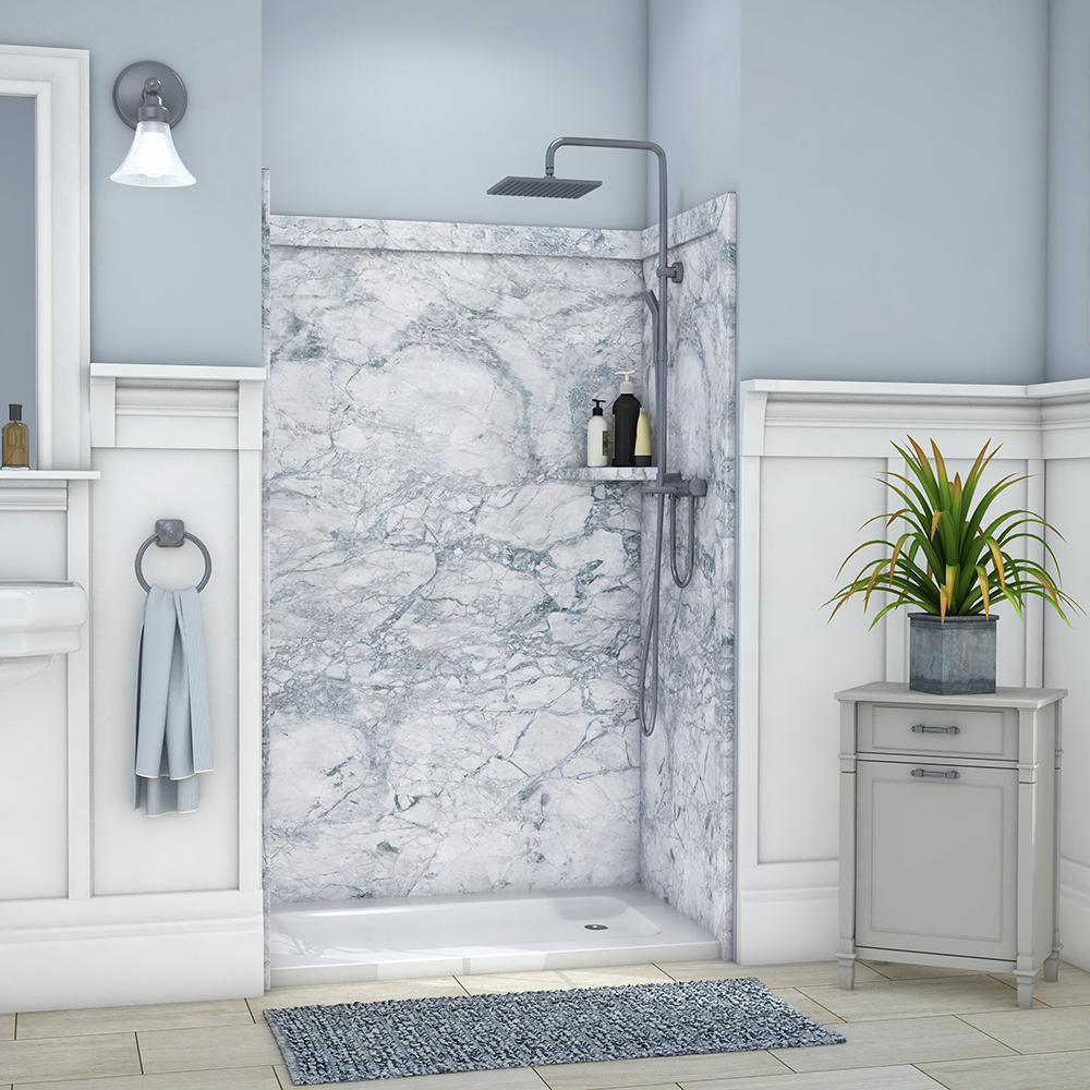 Elegance 36 in. x 48 in. x 80 in. 9-Piece Easy Up Adhesive Alcove Shower Wall Surround in Calacatta White - Super Arbor