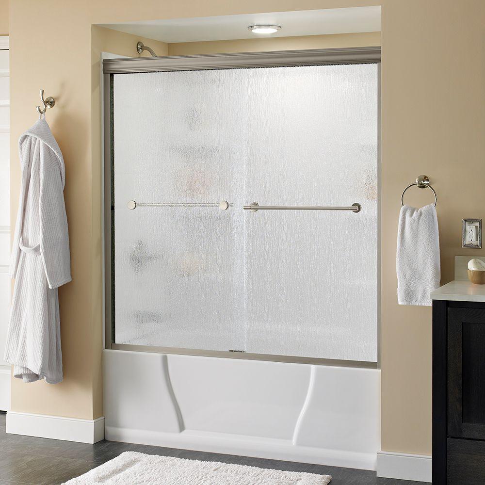 Lyndall 60 in. x 58-1/8 in. Semi-Frameless Traditional Sliding Bathtub Door in Chrome with Rain Glass - Super Arbor