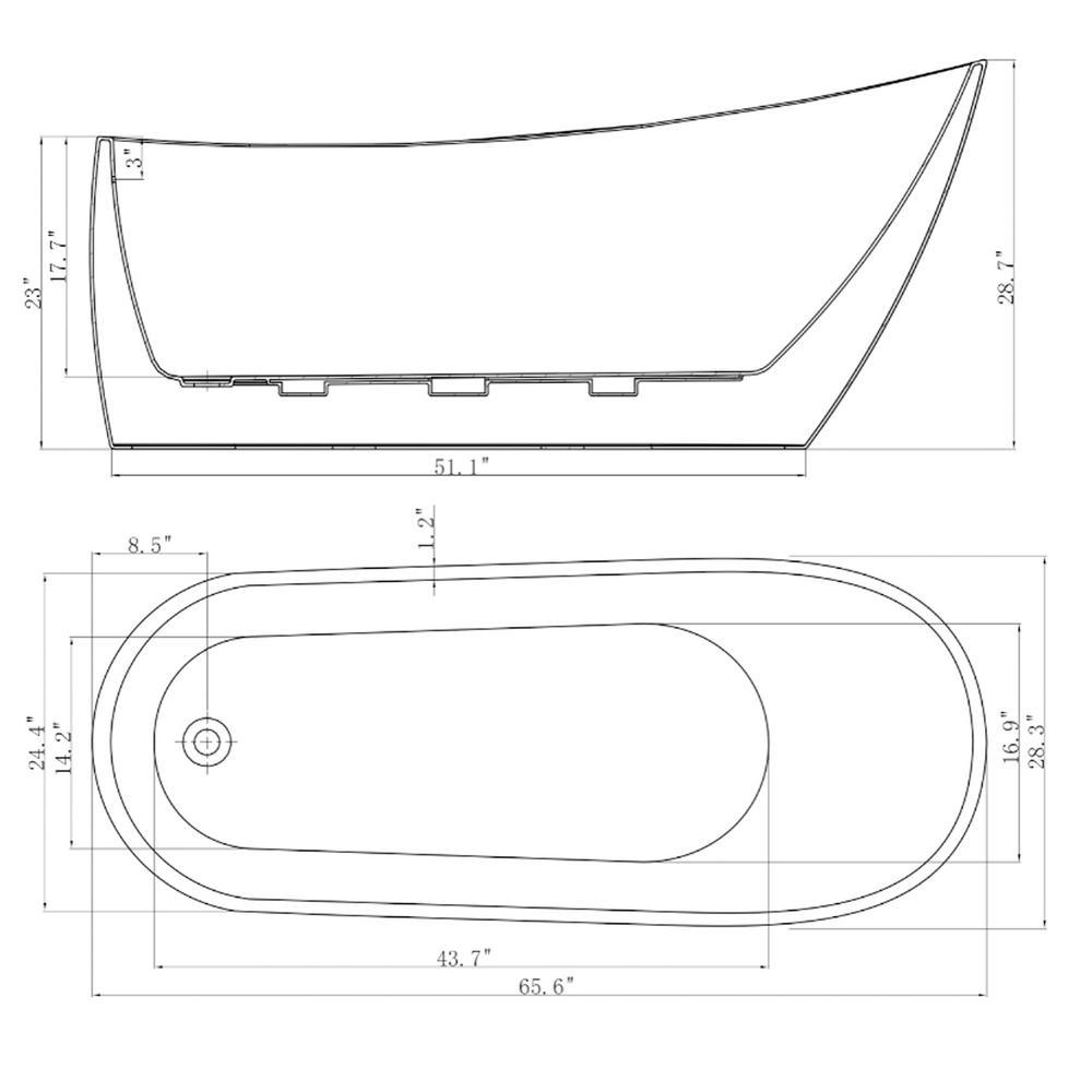 67 in. Acrylic Single Slipper Flatbottom Non-Whirlpool Bathtub in Glossy White - Super Arbor