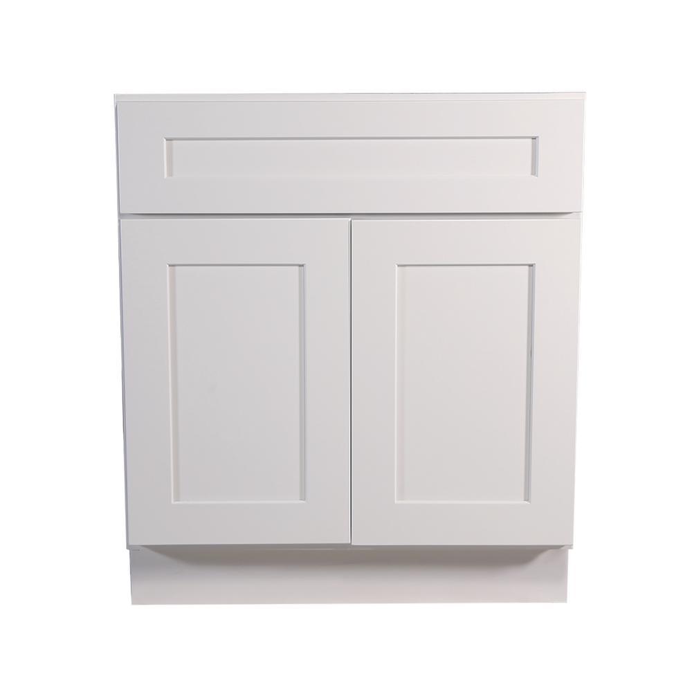 Brookings Plywood Ready to Assemble Shaker 27x34.5x24 in. 2-Door 1-Drawer Base Kitchen Cabinet in White - Super Arbor