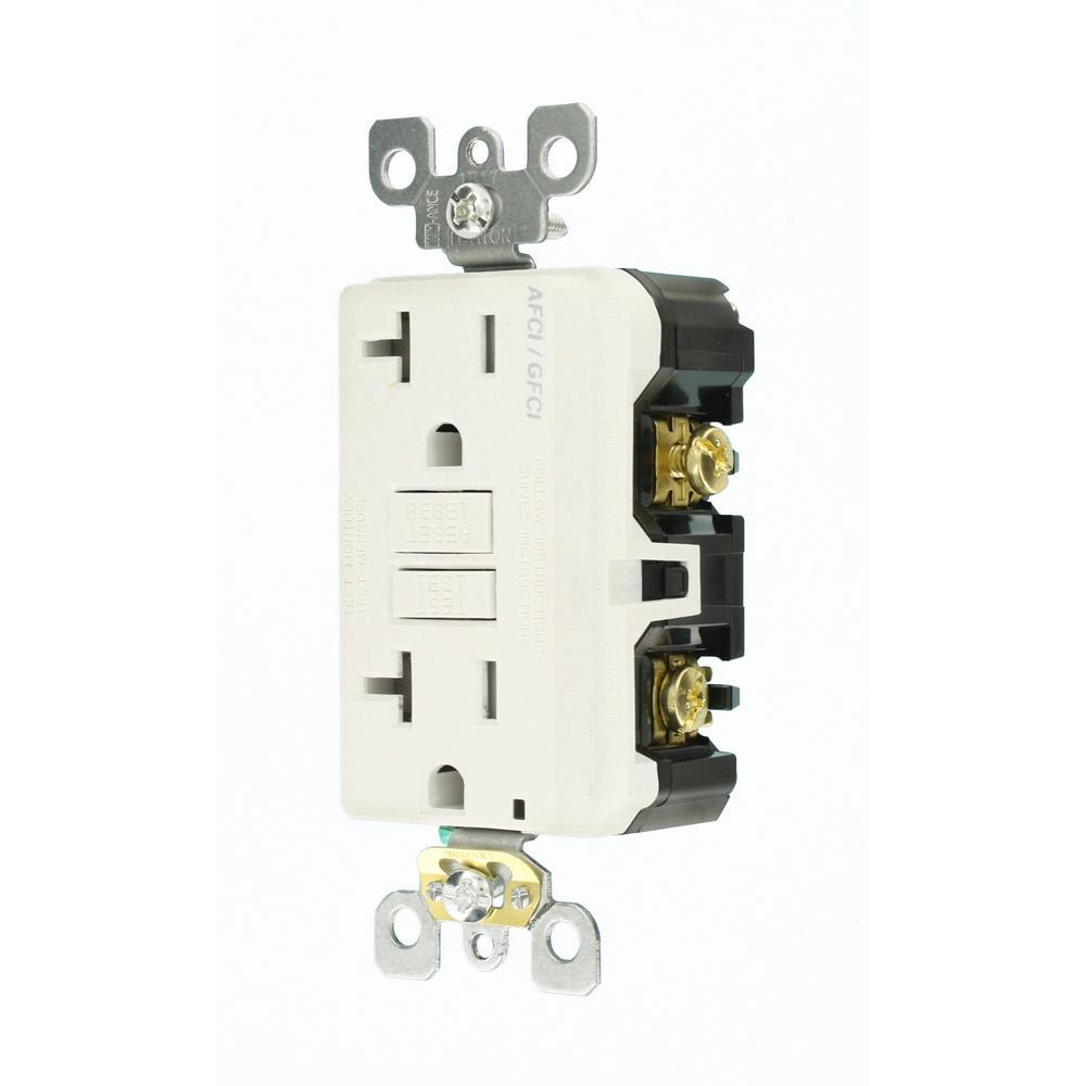 20 Amp 125-Volt Duplex Self-Test SmartlockPro Tamper Resistant AFCI/GFCI Dual Function Outlet, White - Super Arbor