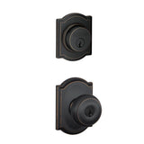 Camelot Aged Bronze Single Cylinder Deadbolt with Georgian Entry Door Knob Combo Pack - Super Arbor