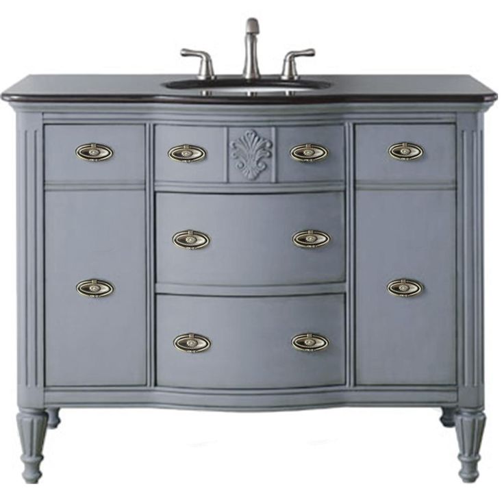 Wellington 44 in. W x 22 in. D Bath Vanity in Ivory with Granite Vanity Top in Black with White Sink