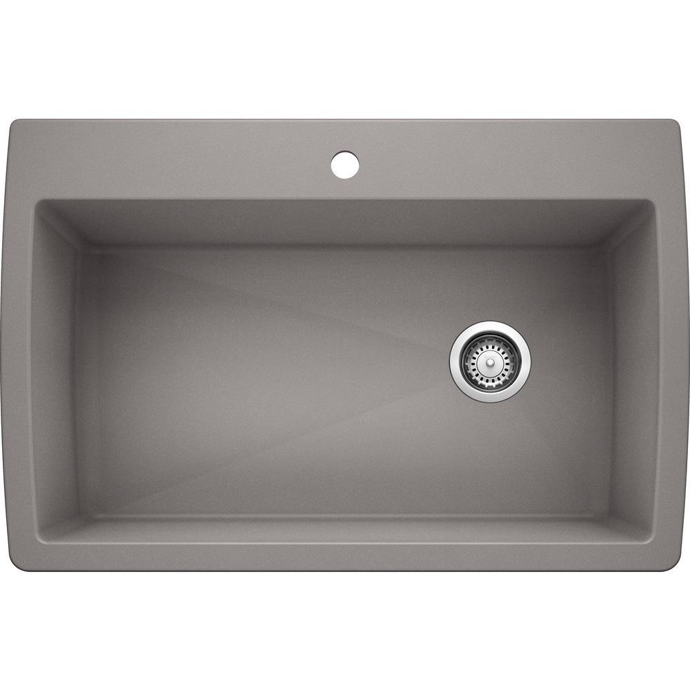 DIAMOND Silgranit Dual Mount Granite Composite 33.5 in. 1-Hole Single Bowl Kitchen Sink in White - Super Arbor