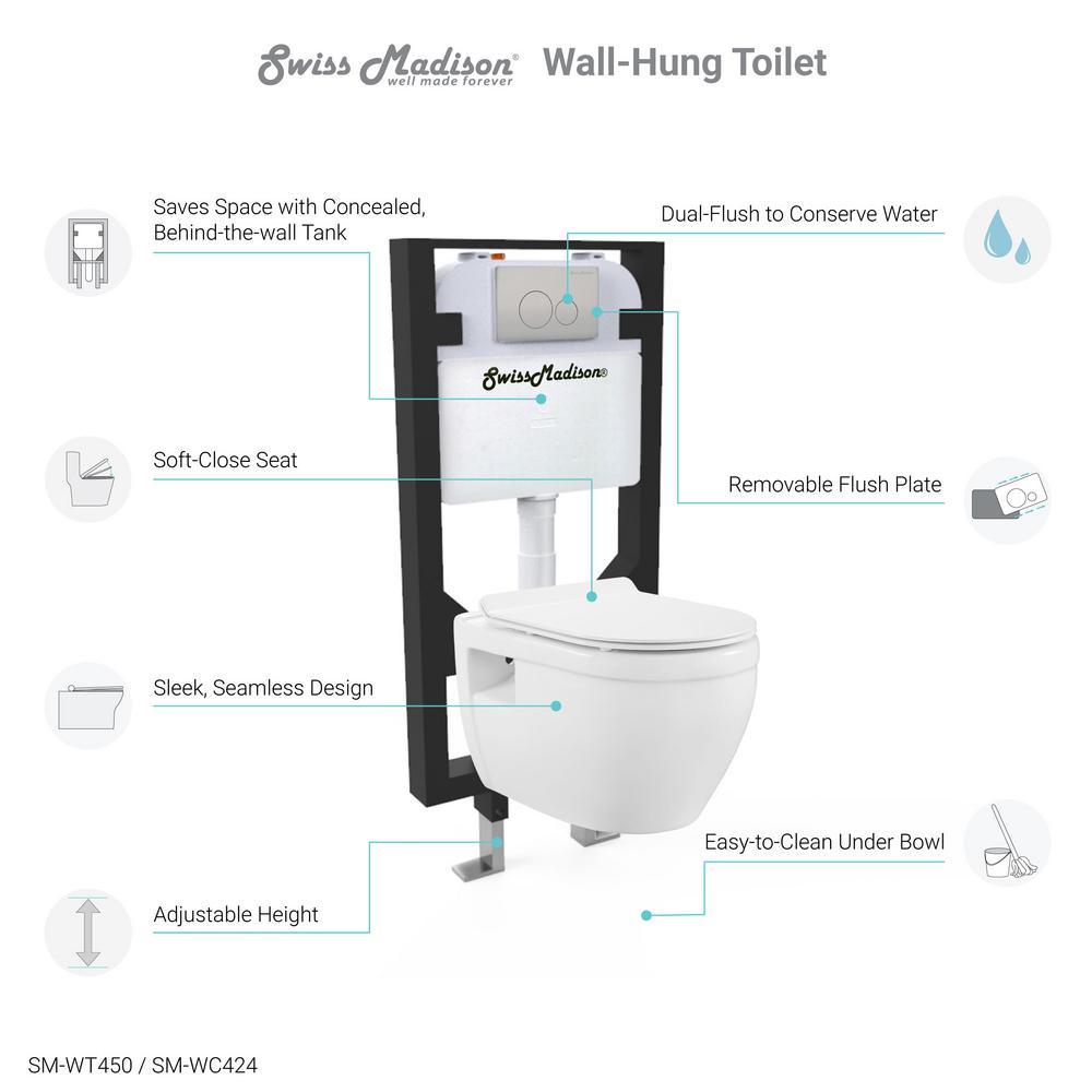 Ivy Wall Hung Elongated Toilet Bowl Only 0.8/1.28 GPF Dual Flush in White - Super Arbor