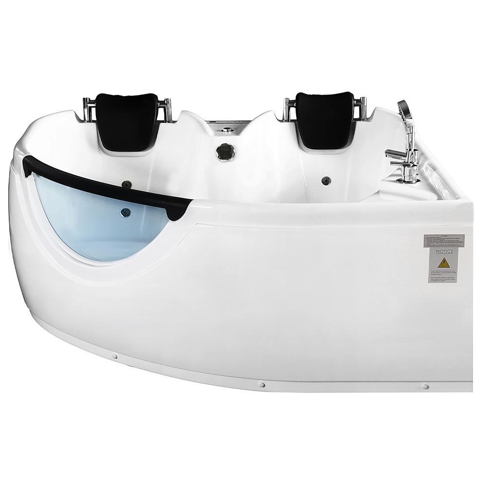 60 in. Center Drain Corner Alcove Whirlpool Bathtub in White - Super Arbor