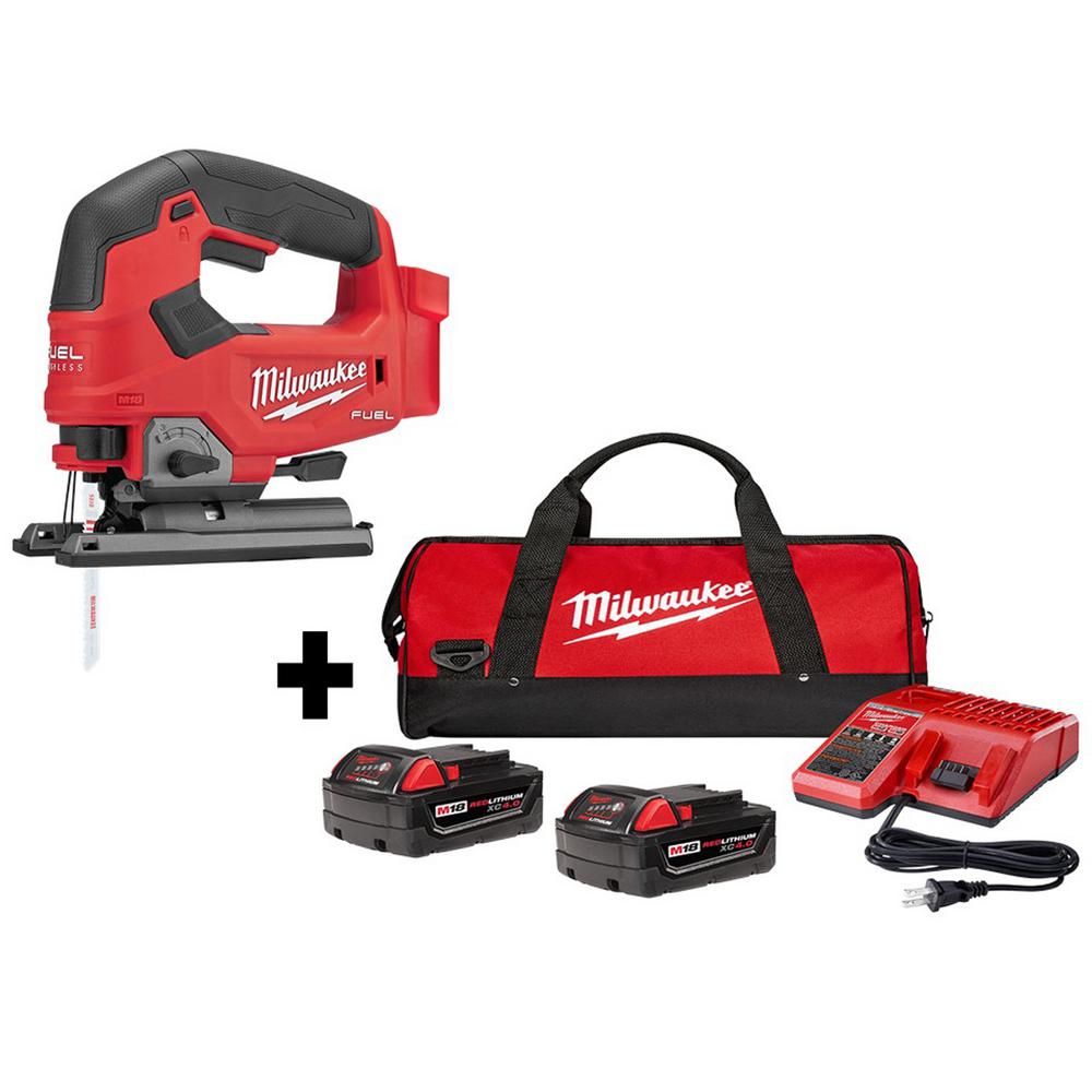 M18 FUEL 18-Volt Lithium-Ion Brushless Cordless Jig Saw with Two 4.0 Ah Batteries, Charger and Contractor Bag - Super Arbor