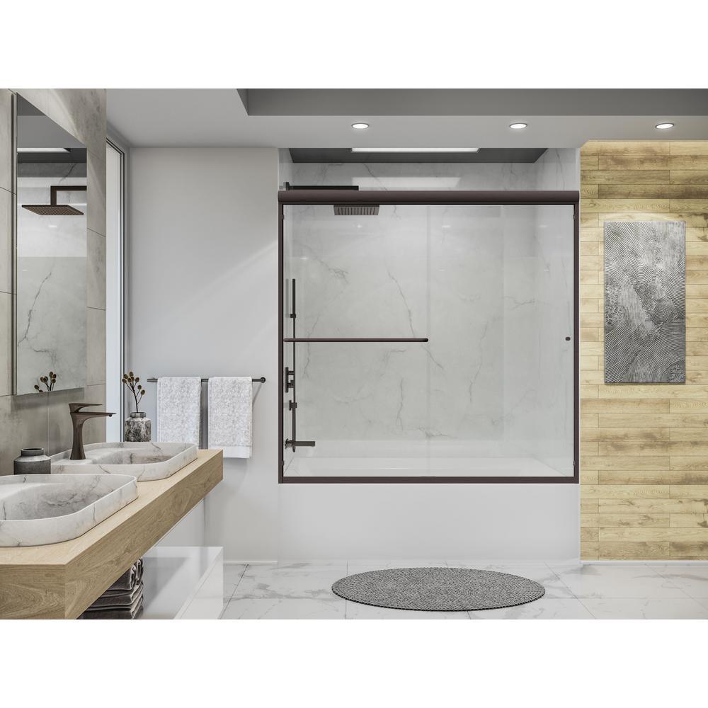 Distinctive 58 in. x 55.5 in. Frameless Sliding Bathtub Door in Brushed Nickel - Super Arbor