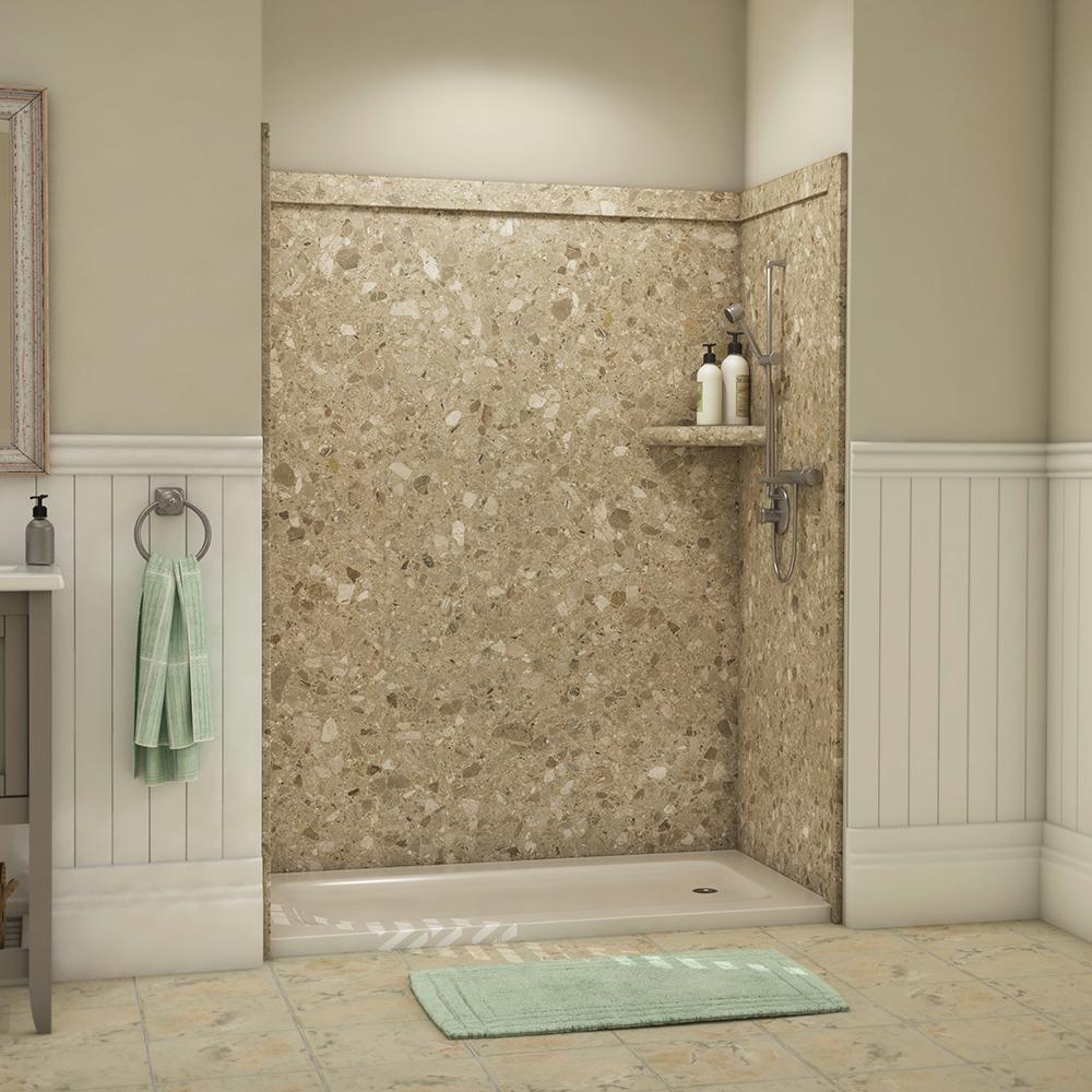 Royale 36 in. x 60 in. x 80 in. 11-Piece Easy Up Adhesive Alcove Bathtub/Shower Wall Surround in Calacatta White - Super Arbor