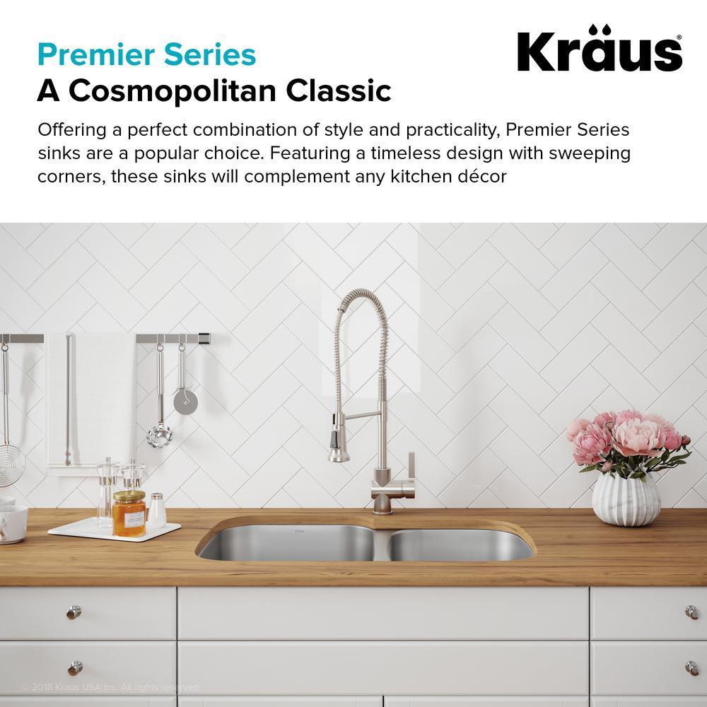 Premier Undermount Stainless Steel 32 in. 60/40 Double Bowl Kitchen Sink - Super Arbor