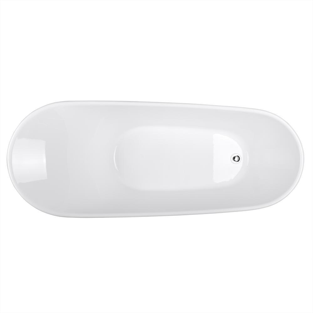 63 in. Acrylic Reversible Drain Oval Slipper Flatbottom Freestanding Bathtub in White - Super Arbor