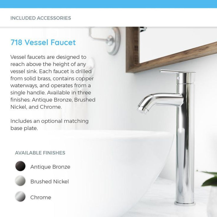MR Direct Porcelain Vessel Sink in White with 718 Faucet and Pop-Up Drain in Brushed Nickel