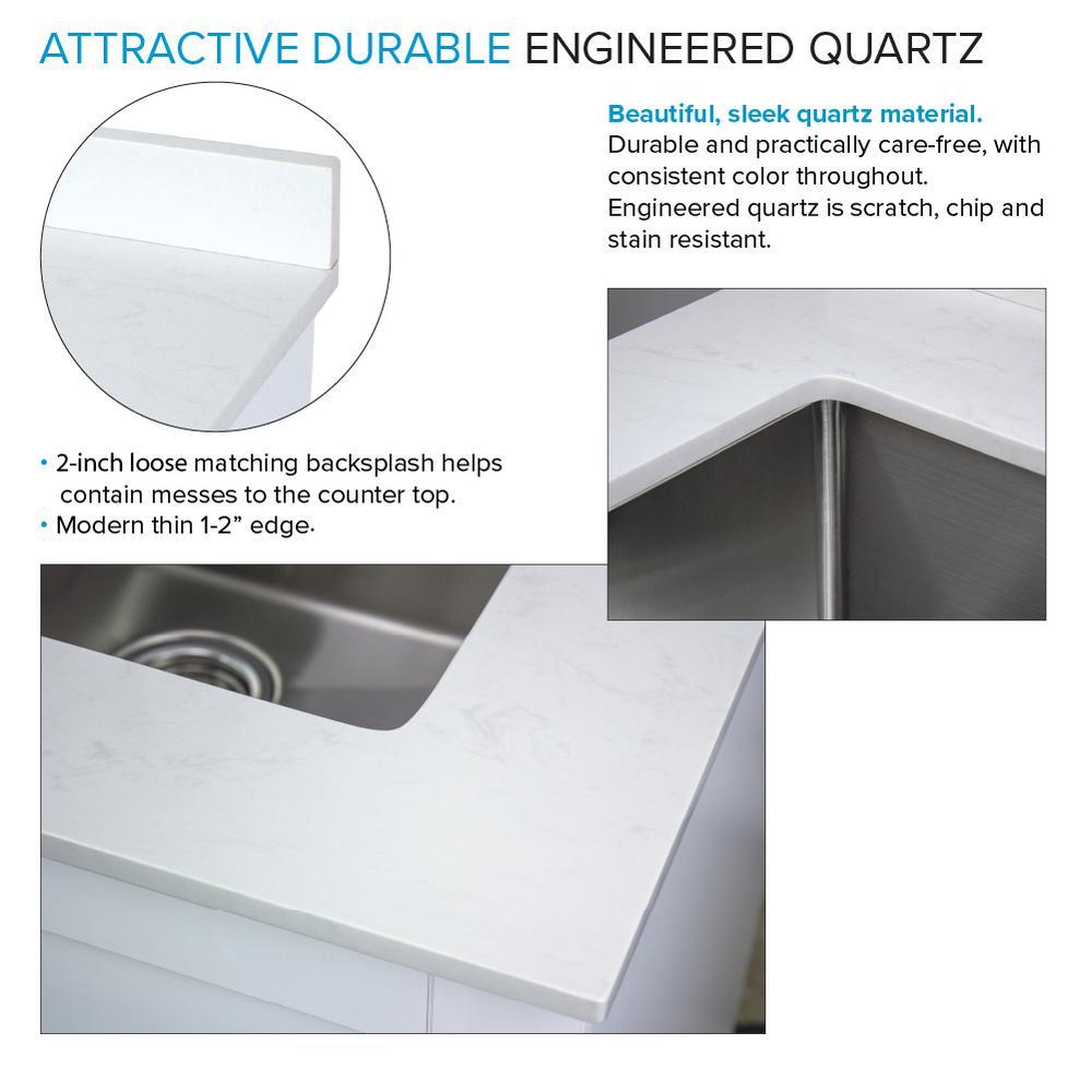 All-in-One 29 in. x 25.5 in. Stainless Steel Quartz Undermount Laundry/Utility Sink and Cabinet with Faucet in White - Super Arbor